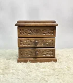 El Oyma Ceviz Ahşap Aynalı Makyaj ve Aksesuar Kutusu 26x17x28 cm | Çekmeceli Takı Kutusu
