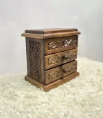 El Oyma Ceviz Ahşap Aynalı Makyaj ve Aksesuar Kutusu 26x17x28 cm | Çekmeceli Takı Kutusu - Görsel 3