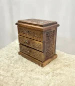 El Oyma Ceviz Ahşap Aynalı Makyaj ve Aksesuar Kutusu 26x17x28 cm | Çekmeceli Takı Kutusu - Görsel 4