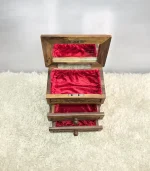 El Oyma Ceviz Ahşap Aynalı Makyaj ve Aksesuar Kutusu 26x17x28 cm | Çekmeceli Takı Kutusu - Görsel 6