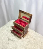El Oyma Ceviz Ahşap Aynalı Makyaj ve Aksesuar Kutusu 26x17x28 cm | Çekmeceli Takı Kutusu - Görsel 7