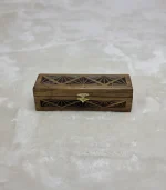 El Oyma Ceviz Ahşap Aksesuar Kutusu – 8x26x7 cm Kadife Kaplı Takı ve Tespih Kutusu | Dekoratif Kutu