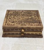 El Oyma Ceviz Ahşap 2 Çekmeceli Tespih Kutusu – 18 Gözlü Kadife Koleksiyon Kutusu 30x36x13 cm