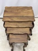 Ceviz Ahşap 4’lü Zigon Sehpa Takımı 65x50x50 cm | Doğal Masif Ahşap Salon Sehpası - Görsel 5