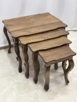 Ceviz Ahşap 4’lü Zigon Sehpa Takımı 65x50x50 cm | Doğal Masif Ahşap Salon Sehpası - Görsel 6